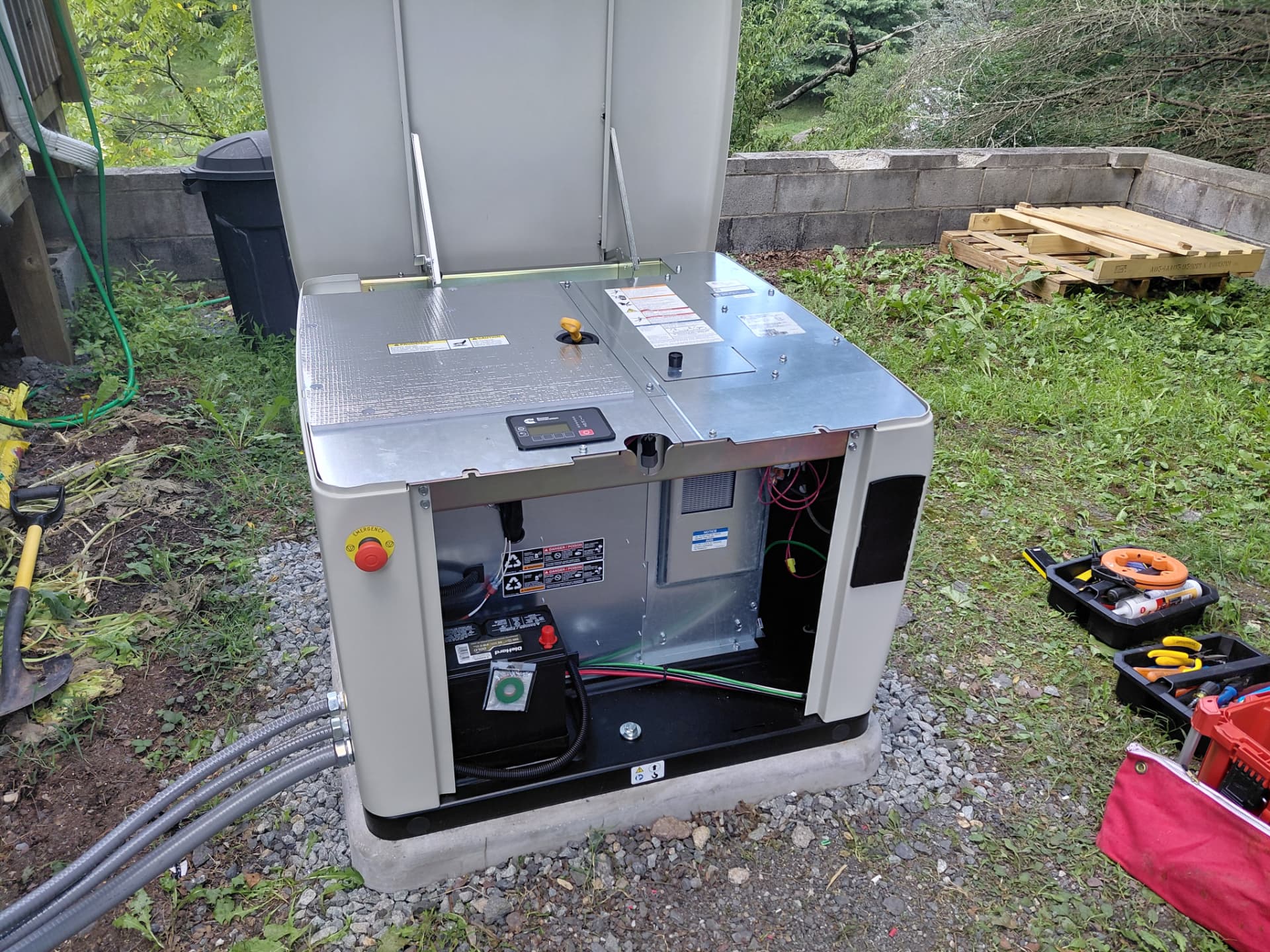 Generator control panel and internal connections during startup and testing